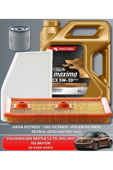 Petrol Ofisi VOLKSWAGEN BEETLE 1.2 TSI 2012-2017 105 BEYGİR FİLTRE - DELPHİ MOTOR YAĞ GÖNDERILECEKTIR 2025 ÜRETİM BAKIM SETİ ürün görseli