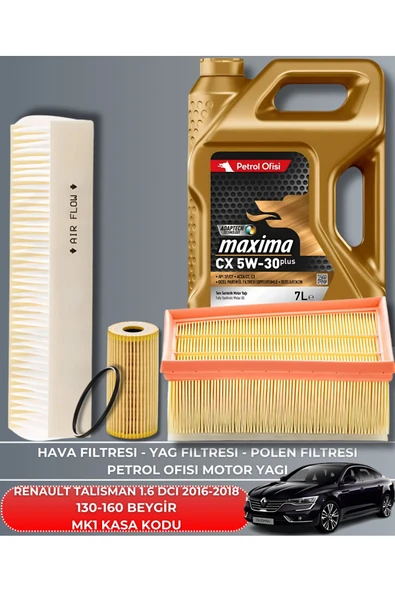 Petrol Ofisi RENAULT TALISMAN 1.6 DCI 2016-2017-2018 130-160 BEYGİR FİLTRE - DELPHİ YAĞ BAKIM SETİ ürün görseli