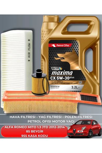Petrol Ofisi ALFA ROMEO MITO 1.3 JTD 2012-2013-2014 85 BEYGİR BAKIM SETİ ürün görseli