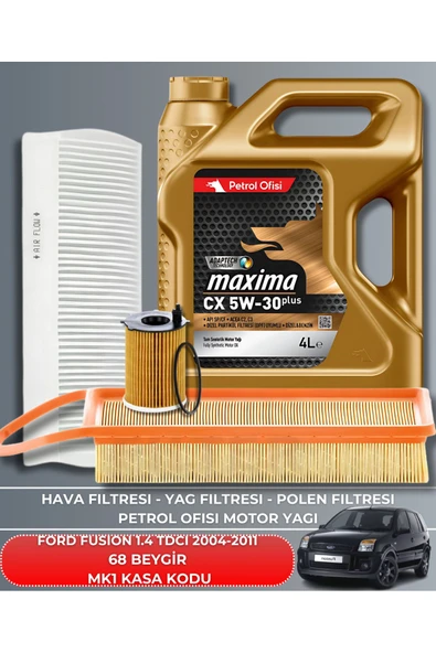 Petrol Ofisi FORD FUSION 1.4 TDCI 2004-2005-2006-2007-2008-2009-2010-2011 68 BEYGİR FİLTRE - YAĞ BAKIM SETİ ürün görseli