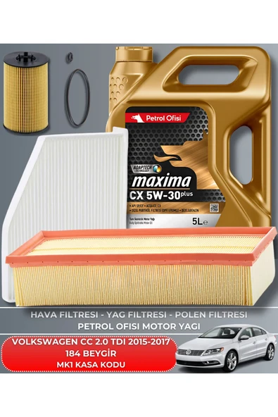 Petrol Ofisi VOLKSWAGEN CC 2.0 TDI 2015-2016-2017 184 BEYGİR FİLTRE - DELPHİ YAĞ BAKIM SETİ ürün görseli