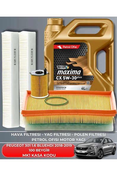 Petrol Ofisi PEUGEOT 301 1.6 BLUEHDI 2018-2019 100 BEYGİR FİLTRE - YAG BAKIM SETİ ürün görseli