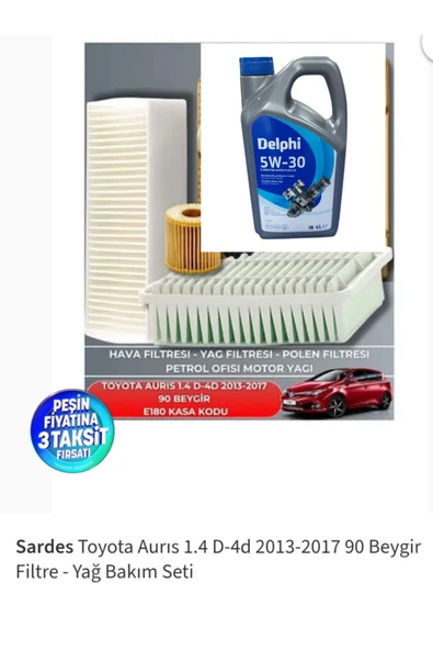 DELPHİ 5W-30 5LT +TOYOTA AURİS 1.4 D-4D 2013-2017 90 HP ürün görseli