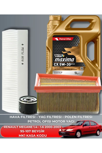 Petrol Ofisi RENAULT MEGANE 1.4 - 1.6 2000-2001-2002-2003 95-107 BEYGİR FİLTRE - YAĞ BAKIM SETİ ürün görseli