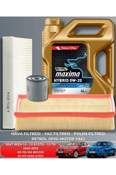 Petrol Ofisi SEAT IBIZA 1.0 - 1.0 ECOTSI - 1.5 TSI 2020-2023 80-110-150 BEYGİR FİLTRE +DELPHİ MOTOR YAĞ GÖNDERILECEKTIR 2025 ÜRETİM BAKIM SETİ ürün görseli