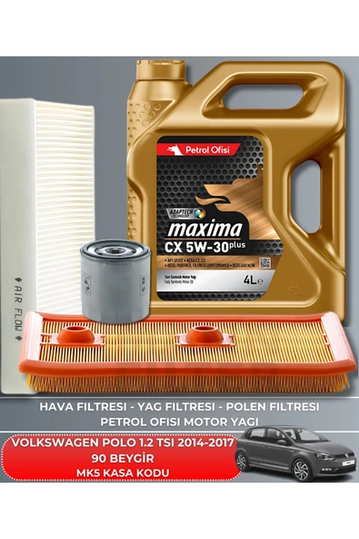 Petrol Ofisi VOLKSWAGEN POLO 1.2 TSI 2014-2017 90 BEYGİR FİLTRE - DELPHİ MOTOR YAĞ GÖNDERILECEKTIR 2025 ÜRETİM YAĞ BAKIM SETİ ürün görseli