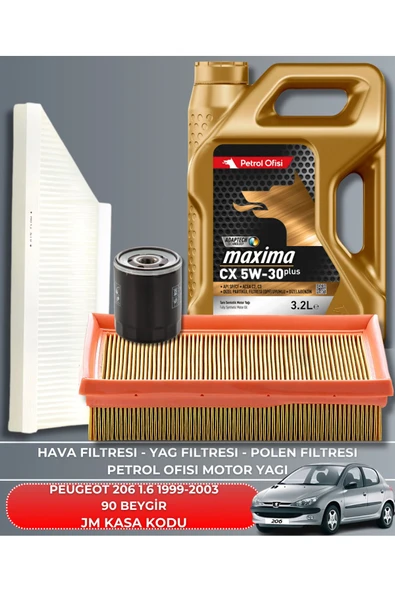 Petrol Ofisi PEUGEOT 206 1.6 1999-2000-2001-2002-2003 90 BEYGİR FİLTRE - YAG BAKIM SETİ ürün görseli