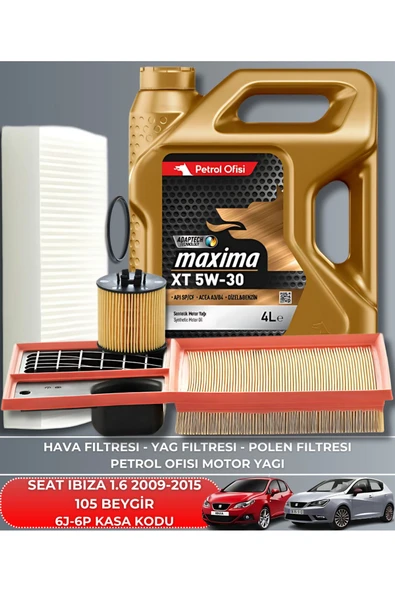 Petrol Ofisi SEAT IBIZA 1.6 2009-2010-2011-2012-2013-2014-2015 105 BEYGİR FİLTRE - YAĞ BAKIM SETİ ürün görseli