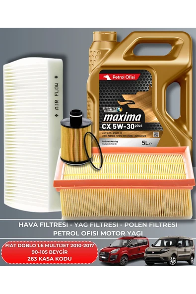 Petrol Ofisi FIAT DOBLO 1.6 MULTIJET 2010-2011-2012-2013-2014-2015-2016-2017 90-105 BEYGİR FİLTRE YAG BAKIM SETİ ürün görseli