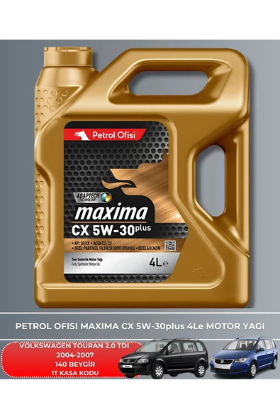 Petrol Ofisi VOLKSWAGEN TOURAN 2.0 TDI 2004-2005-2006-2007 140 BEYGİR FİLTRE - YAĞ BAKIM SETİ - Resim 5