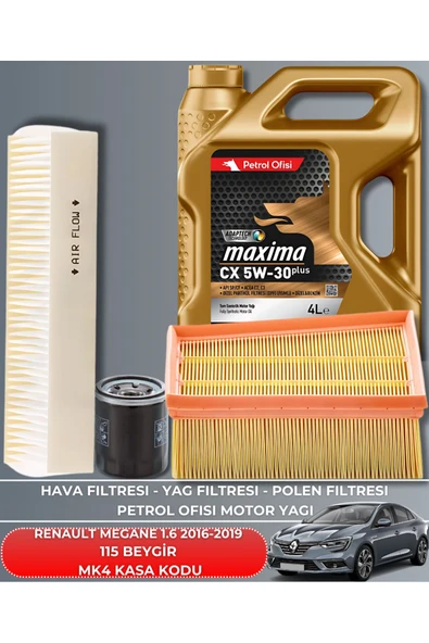 Petrol Ofisi RENAULT MEGANE 1.6 2016-2017-2018-2019 115 BEYGİR FİLTRE - YAĞ BAKIM SETİ ürün görseli