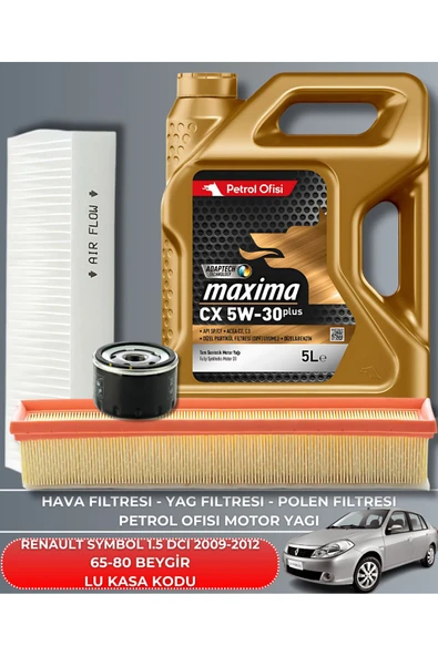 Petrol Ofisi RENAULT SYMBOL 1.5 DCI 2009-2010-2011-2012 65-80 BEYGİR FİLTRE - YAĞ BAKIM SETİ ürün görseli