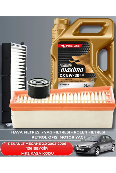 Petrol Ofisi RENAULT MEGANE 2.0 2002-2003-2004-2005-2006 136 BEYGİR FİLTRE - YAĞ BAKIM SETİ ürün görseli