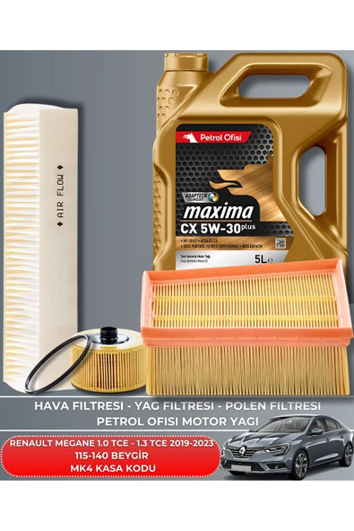 Petrol Ofisi RENAULT MEGANE 1.0 TCE - 1.3 TCE 2019-2020-2021-2022-2023 115-140 BEYGİR FİLTRE - YAĞ BAKIM SETİ ürün görseli