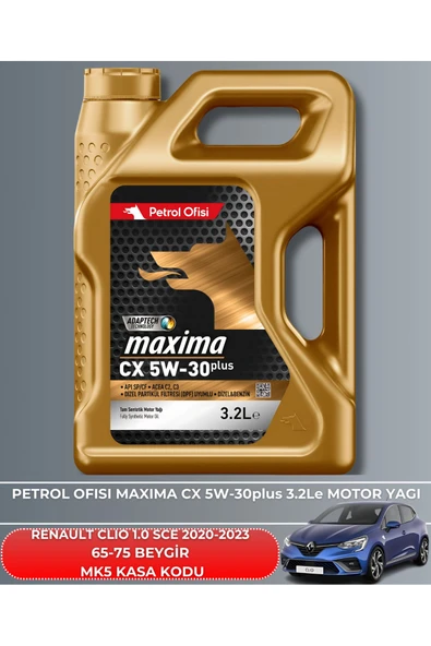 Petrol Ofisi RENAULT CLIO 1.0 SCE 2020-2021-2022-2023 65-75 BEYGİR FİLTRE - YAĞ BAKIM SETİ - Resim 5