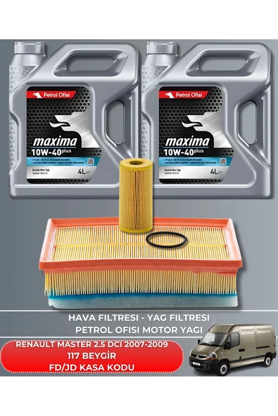 Petrol Ofisi RENAULT MASTER 2.5 DCI 2007-2008-2009 117 BEYGİR FİLTRE - YAĞ BAKIM SETİ ürün görseli