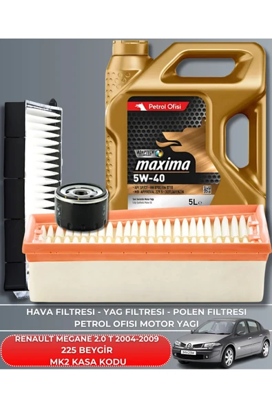 Petrol Ofisi RENAULT MEGANE 2.0 T 2004-2009 225 BEYGİR FİLTRE - DELPHİ YAĞ BAKIM SETİ ürün görseli