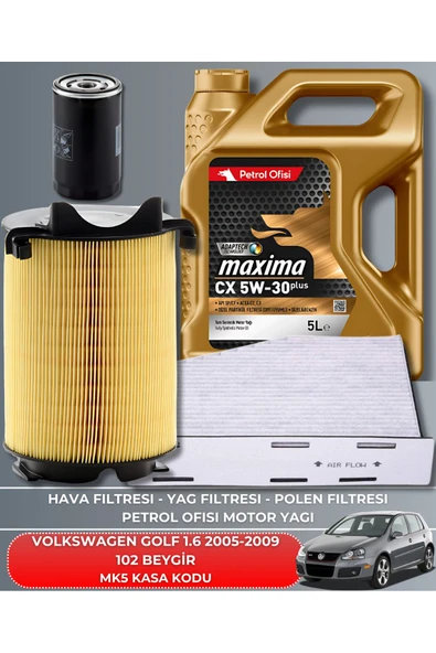 Petrol Ofisi VW VOLKSWAGEN GOLF 1.6 2005-2006-2007-2008-2009 102 BEYGİR FİLTRE - YAĞ BAKIM SETİ ürün görseli