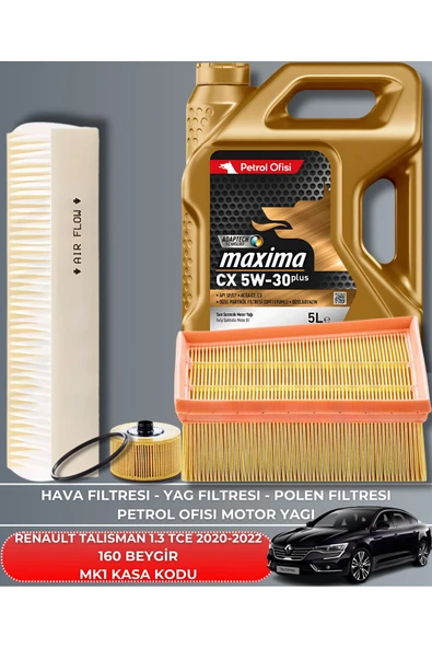 RENAULT TALISMAN 1.3 TCE 2020-2021-2022 160 BEYGİR FİLTRE - YAĞ BAKIM SETİ ürün görseli