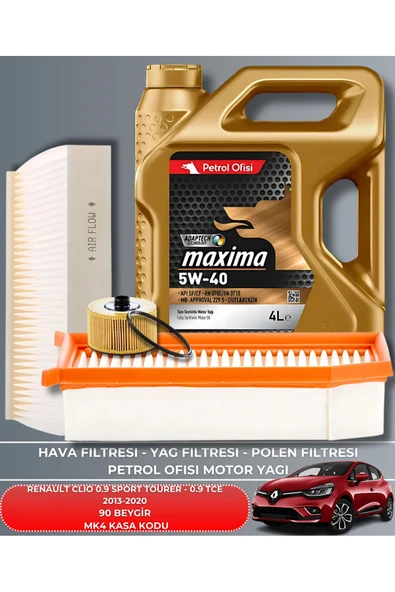 Petrol Ofisi RENAULT CLIO 0.9 SPORT TOURER-TCE 2013-2014-2015-2016-2017-2018-2019-2020 90 FİLTRE YAĞ BAKIM SETİ ürün görseli