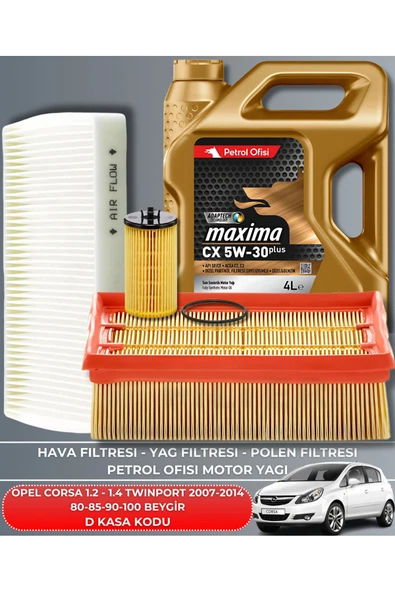Petrol Ofisi OPEL CORSA 1.2-1.4 TWINPORT 2007-2008-2009-2010-2011-2012-2013-2014 85-90-100 FİLTRE YAG BAKIM SET ürün görseli
