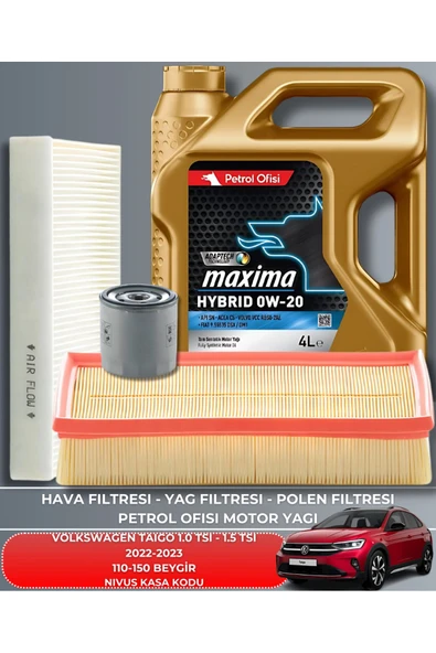 Petrol Ofisi VW VOLKSWAGEN TAIGO 1.0 TSI - 1.5 TSI 2022-2023 150 BEYGİR FİLTRE - YAĞ BAKIM SETİ ürün görseli