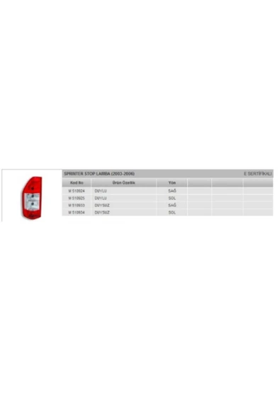 Mars STOP LAMBASI SAG DUYSUZ (MERCEDES: BENZ: SPRINTER 02>05) ürün görseli