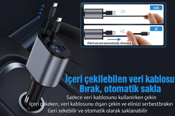 104W XO-CC62 4’ü 1 Arada Araç Şarj Cihazı  Hızlı ve Güvenli Şarj - 4