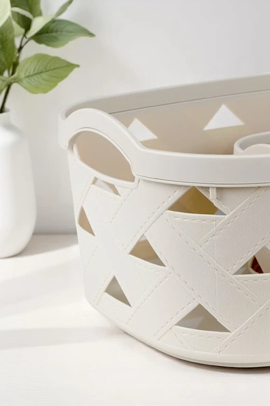 İronika 5li Dekoratif Deri Görünüm Dolap İçi Düzenleyici Saklama Kutusu Mutfak Banyo Organizer Sepet Krem - 4