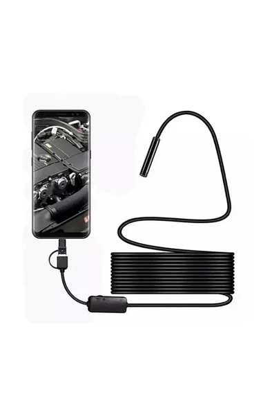 Endoskop Yılan Video Kamera Led'li 2 Metre 7 Mm Su Geçirmez Sert Kablo - Resim 2