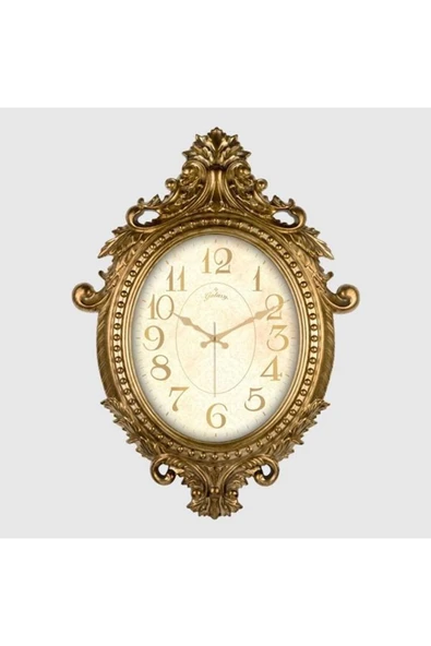 Galaxy DUVAR SAATİ ALTIN SARISI ÇERÇEVE İÇİN KREM RENGİ ÇAP:73cm x 54cm VİNTAGE TAÇLI E ürün görseli