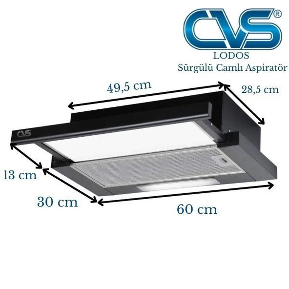 CVS DN 1147 LODOS Sürgülü Camlı Tek Filtre Aspiratör - 3