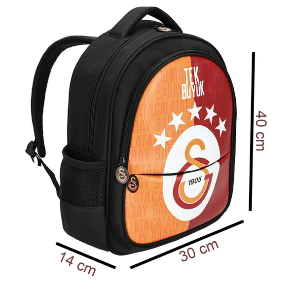 Galatasaray 3 Bölmeli 5 Yıldızlı Tek Büyük Suni Deri Okul + Beslenme Çantası - Resim 2