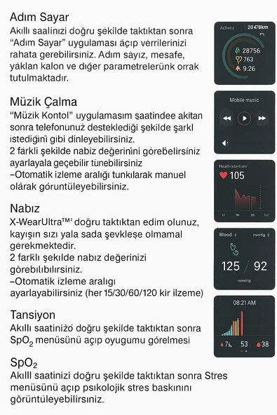 Su Geçirmez  Akıllı Saat Alarm Müzik Adımsayar 100 Spor Modu 47mm - 6