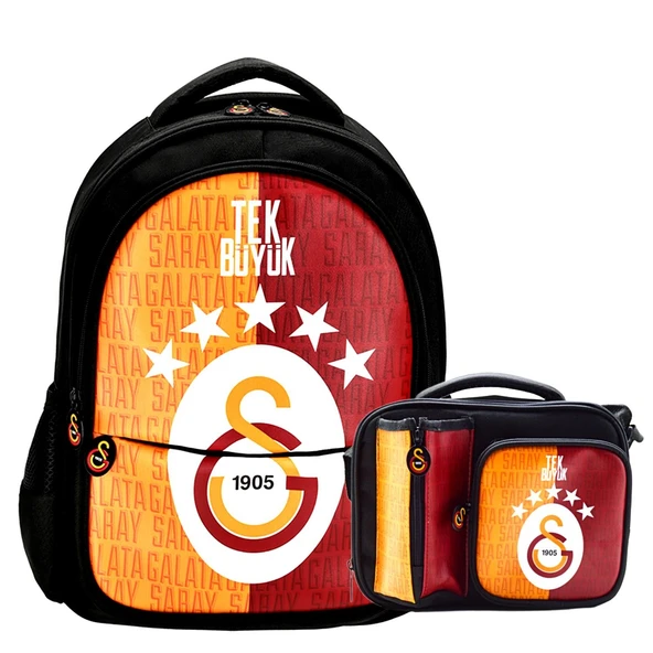 Galatasaray 3 Bölmeli 5 Yıldızlı Tek Büyük Suni Deri Okul + Beslenme Çantası ürün görseli