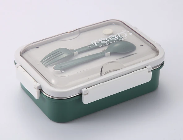 Yeşil Renk 3 Bölmeli Paslanmaz Çelik Beslenme Kabı Yemek Kabı