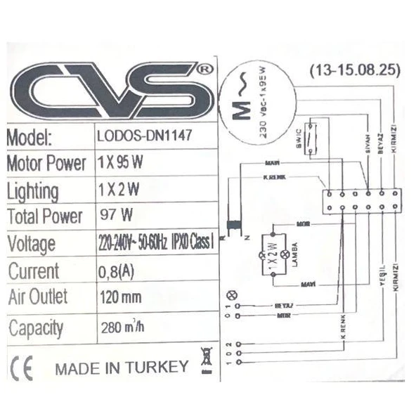 CVS DN 1147 LODOS Sürgülü Camlı Tek Filtre Aspiratör - 6