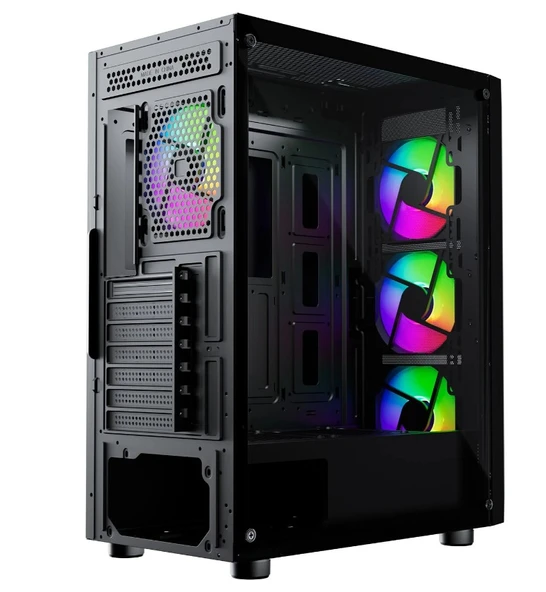 GameBooster ROUND A650B 600W APFC USB 3.0 Mesh 4*Rainbow Fanlı Mid-T ATX Gaming Siyah Kasa - Resim 3