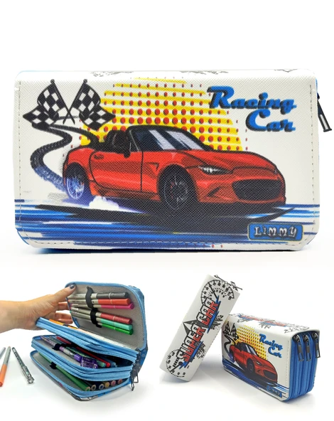 Kalem Kutusu Araba Cars Kawai Organizer Kalemkutu Vegan Deri Üç Bölmeli Kalemlik - Mavi ürün görseli
