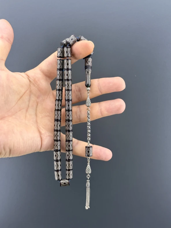 1000 AYAR İŞLEMELİ KAMİL PUĞ  ATEŞ KEHRİBAR 925 AYAR PÜSKÜL KESME KESİM 8X11,75mm - 2
