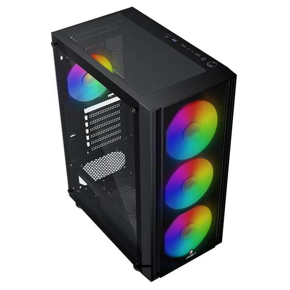 GameBooster CASTLE A651B 600W APFC USB 3.0 Mesh 4*Rainbow Fanlı Mid-T ATX Gaming Siyah Kasa - Resim 3