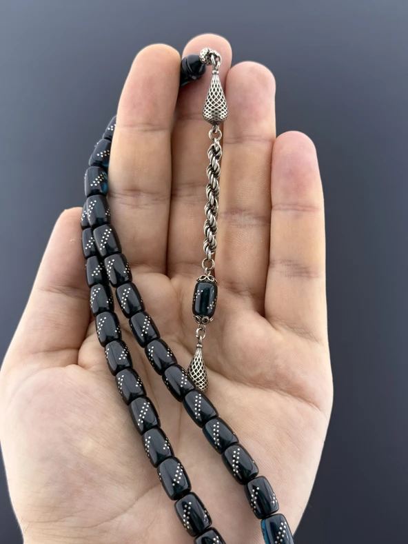 1000 AYAR İŞLEMELİ KAMİL PUĞ  ATEŞ KEHRİBAR 925 AYAR PÜSKÜL KAPSÜL KESİM 7,5X10,75mm - 3