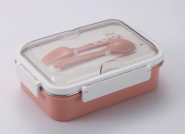 Pembe Renk 3 Bölmeli Paslanmaz Çelik Beslenme Kabı Yemek Kabı