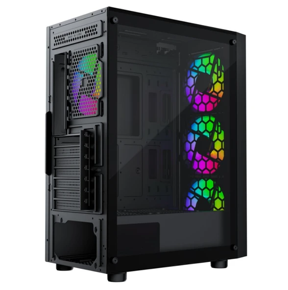 GameBooster CASTLE A651B 600W APFC USB 3.0 Mesh 4*Rainbow Fanlı Mid-T ATX Gaming Siyah Kasa - Resim 4