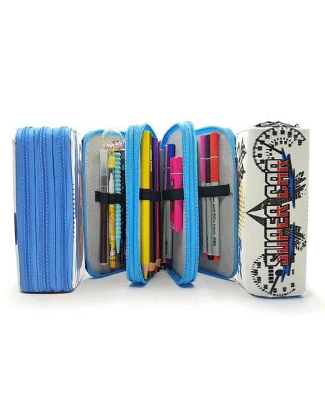 Kalem Kutusu Araba Cars Kawai Organizer Kalemkutu Vegan Deri Üç Bölmeli Kalemlik - Mavi - Resim 4