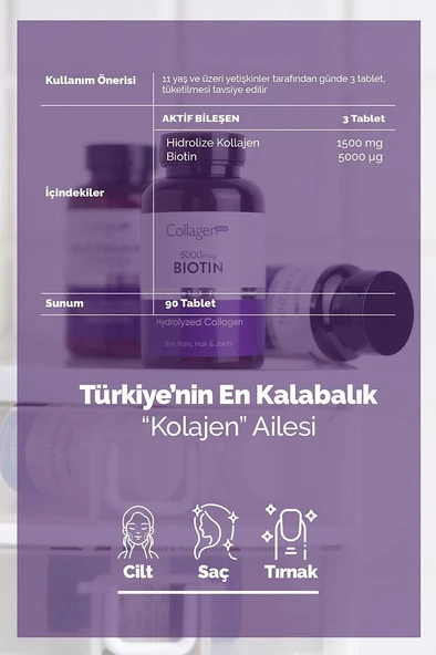 Collagen Forte Platinum Saç Vitamini, Cilt & Tırnak, Biotin 5000mcg & Kolajen 1500mg X 90 Tablet - 2