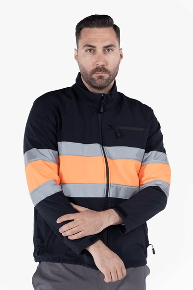 Çift Sıra Reflektörlü Neon Softshell Mont - Resim 12