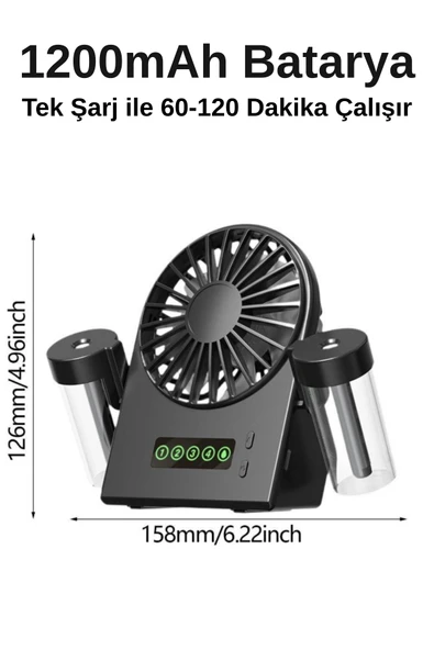 Taşınabilir Masaüstü Su Hazneli Usb Şarjlı 4 Kademe Fan Vantilatör Soğutucu F8 - 7