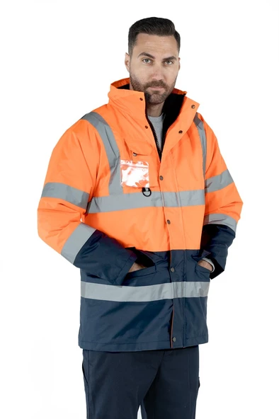 Çift Renkli Reflektörlü Hi - Vis İş Kabanı - Resim 8