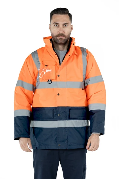 Çift Renkli Reflektörlü Hi - Vis İş Kabanı - Resim 10